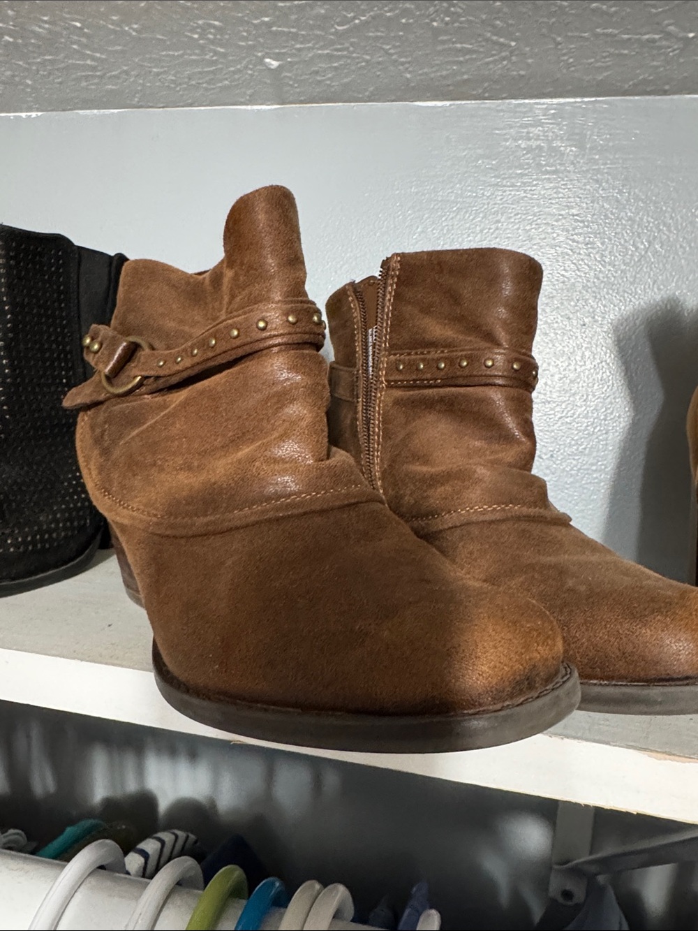 BareTraps Brown Suede Ankle Booties with Studded Strap Detail